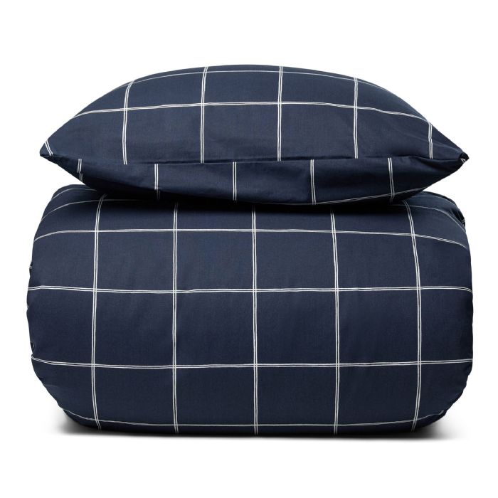 Sengetøj 100% bomuld - 140x220 cm - Mørkeblåt sengesæt med hvide tern - Nordstrand Home dynebetræk