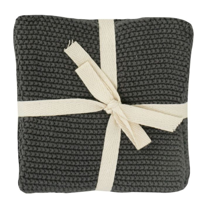 3 stk. strikkede karklude i mørkegrå - 27x27 cm - 100% Bomuld - Nordstrand Home