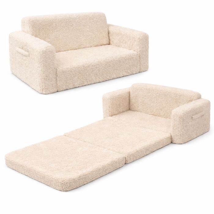 Foldesofa til børn - Beige plys - Børnemøbel