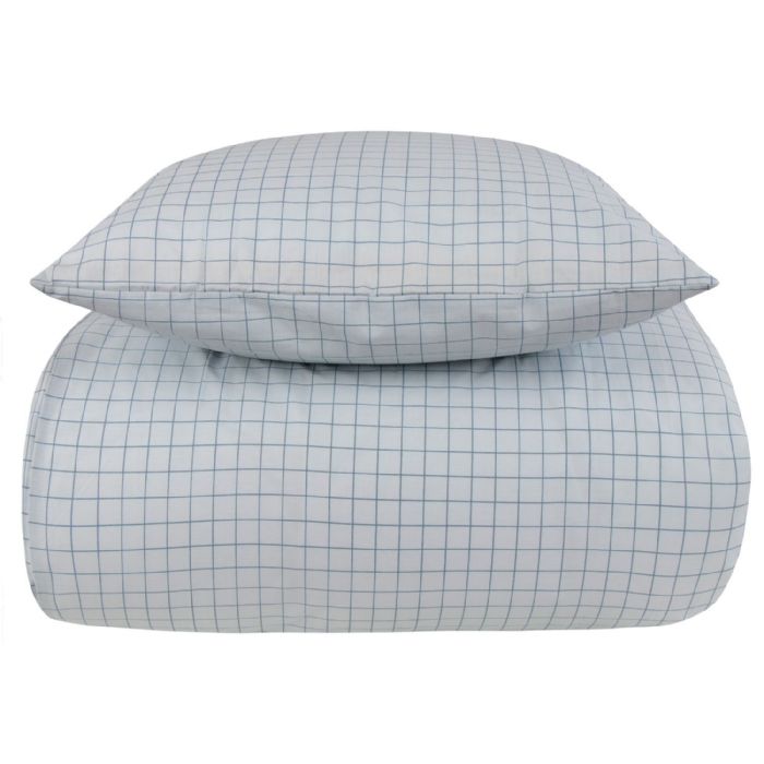King size sengetøj 100% bomuld - 240x220 cm - Blå ternet sengesæt - Nordstrand Home dynebetræk