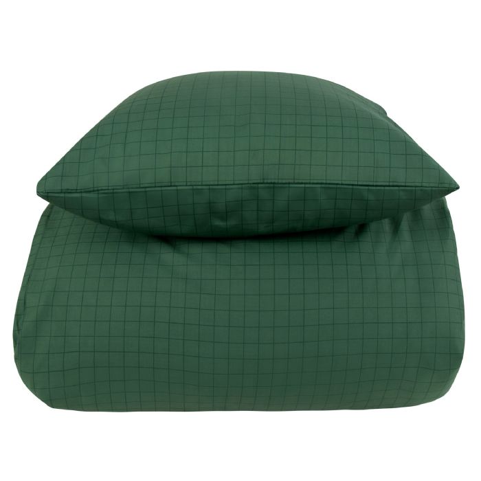Sengetøj 100% bomuld - 140x220 cm - Grøn ternet sengesæt - Nordstrand Home dynebetræk