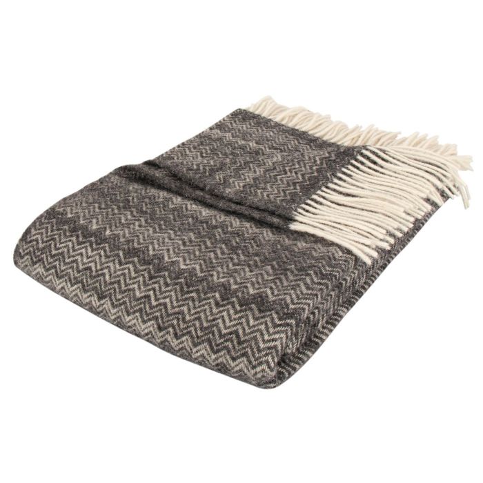 Uldplaid - 100% Ny ren uld  - 130x200 cm - Blødt uldtæppe i mønstret mørkegrå - Nordstrand Home plaid