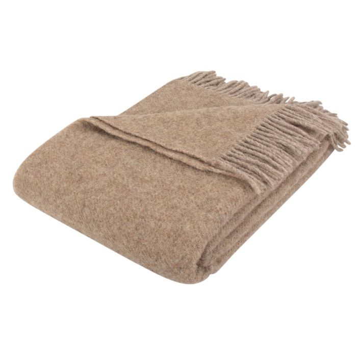 Uldplaid - 100% Ny ren uld  - 130x200 cm - Blødt uldtæppe i ensfarvet sand - Nordstrand Home plaid
