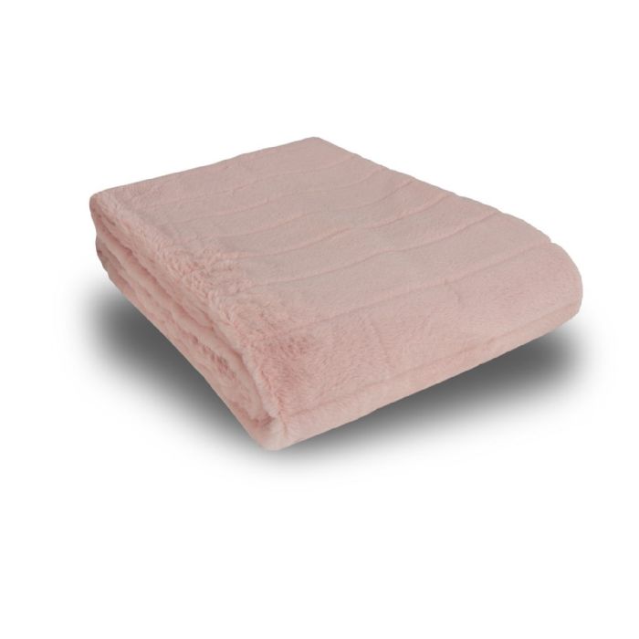 Plaid i fake fur - 135x190 cm - Rosa med striber - Blødt tæppe fra Nordstrand Home