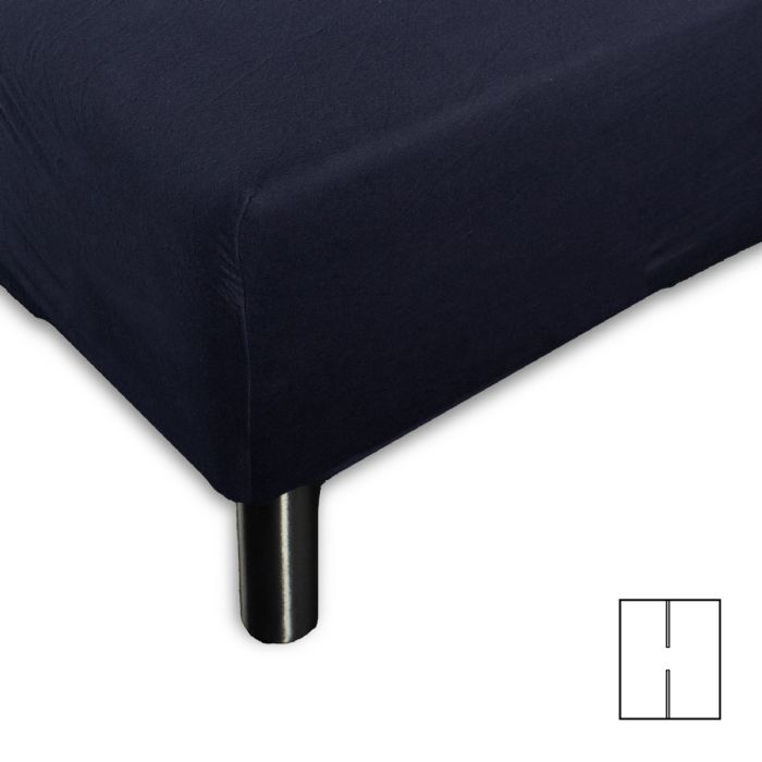 Splitlagen - H-split - 180x200 cm - Mørkeblåt - 100% Bomuld jersey lagen - Stræklagen til elevationsseng