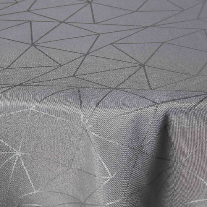 Rund dug - Ø140 cm - Damask dug - Grå tekstildug - Jacquardvævet dug med geometrisk mønster - Dug til rundt bord