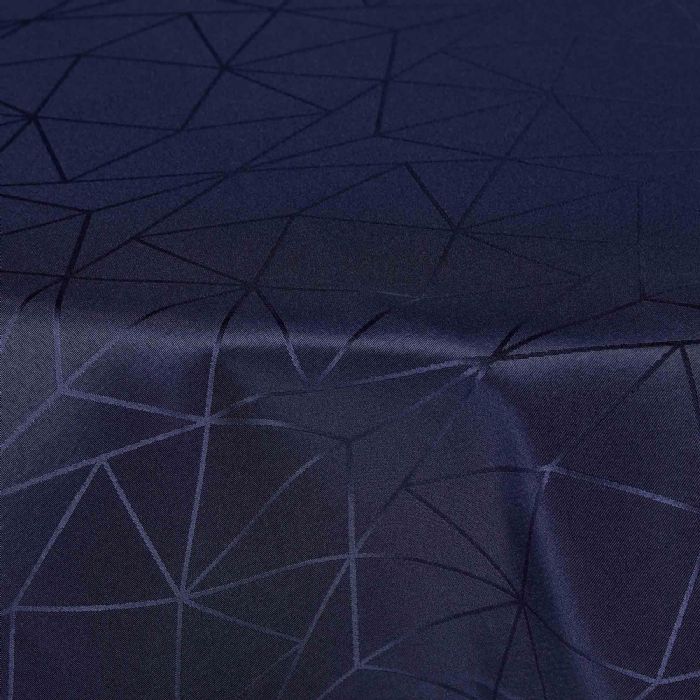 Rund dug - Ø140 cm - Damask dug - Mørkeblå tekstildug - Jacquardvævet dug med geometrisk mønster - Dug til rundt bord