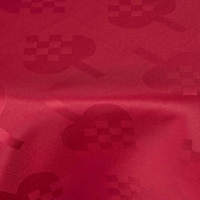 Rund juledug - Ø230 cm - Rød damask dug - Jacquardvævet juledug med julehjerter - Rød tekstildug - Dug til rundt bord