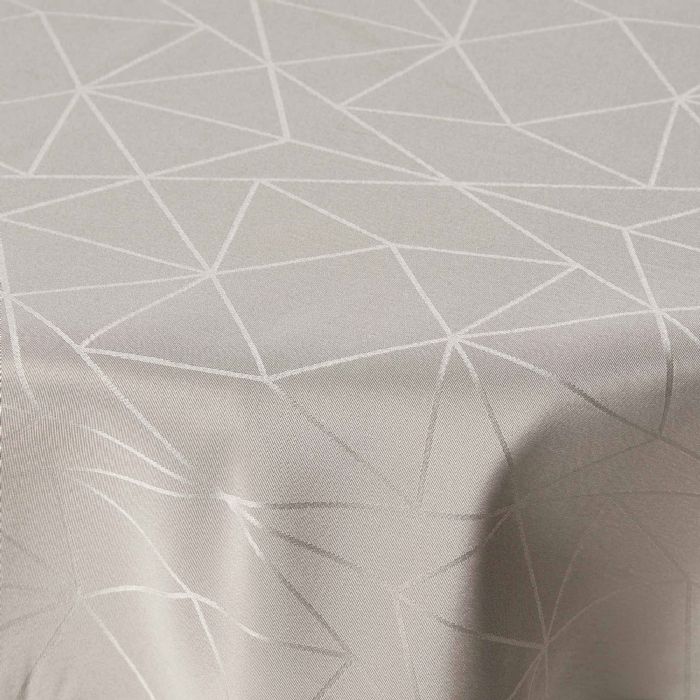 Rund dug - Ø140 cm - Damask dug - Sandfarvet tekstildug - Jacquardvævet dug med geometrisk mønster - Dug til rundt bord
