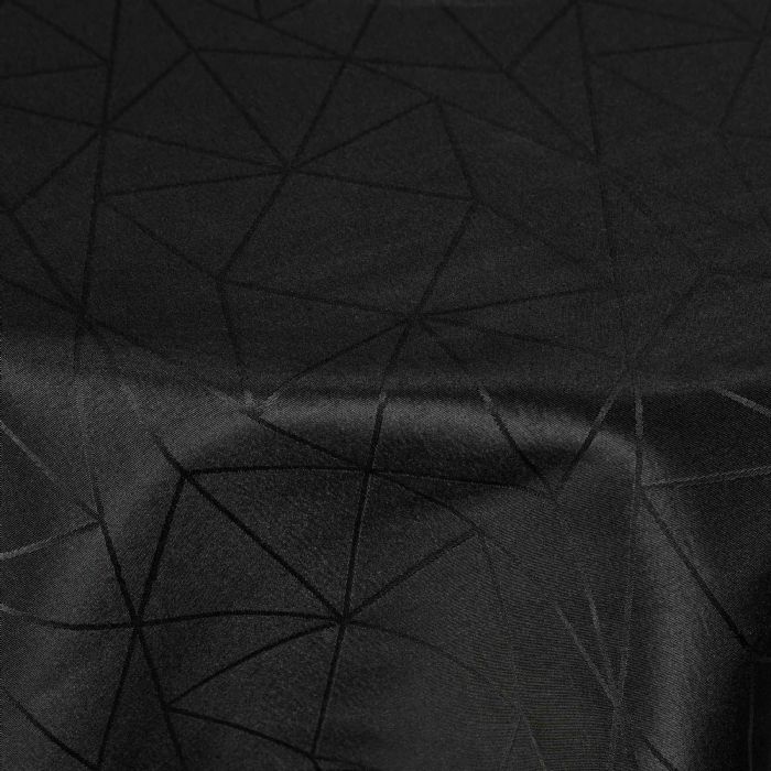 Rund dug - Ø180 cm - Damask dug - Sort tekstildug - Jacquardvævet dug med geometrisk mønster - Dug til rundt bord